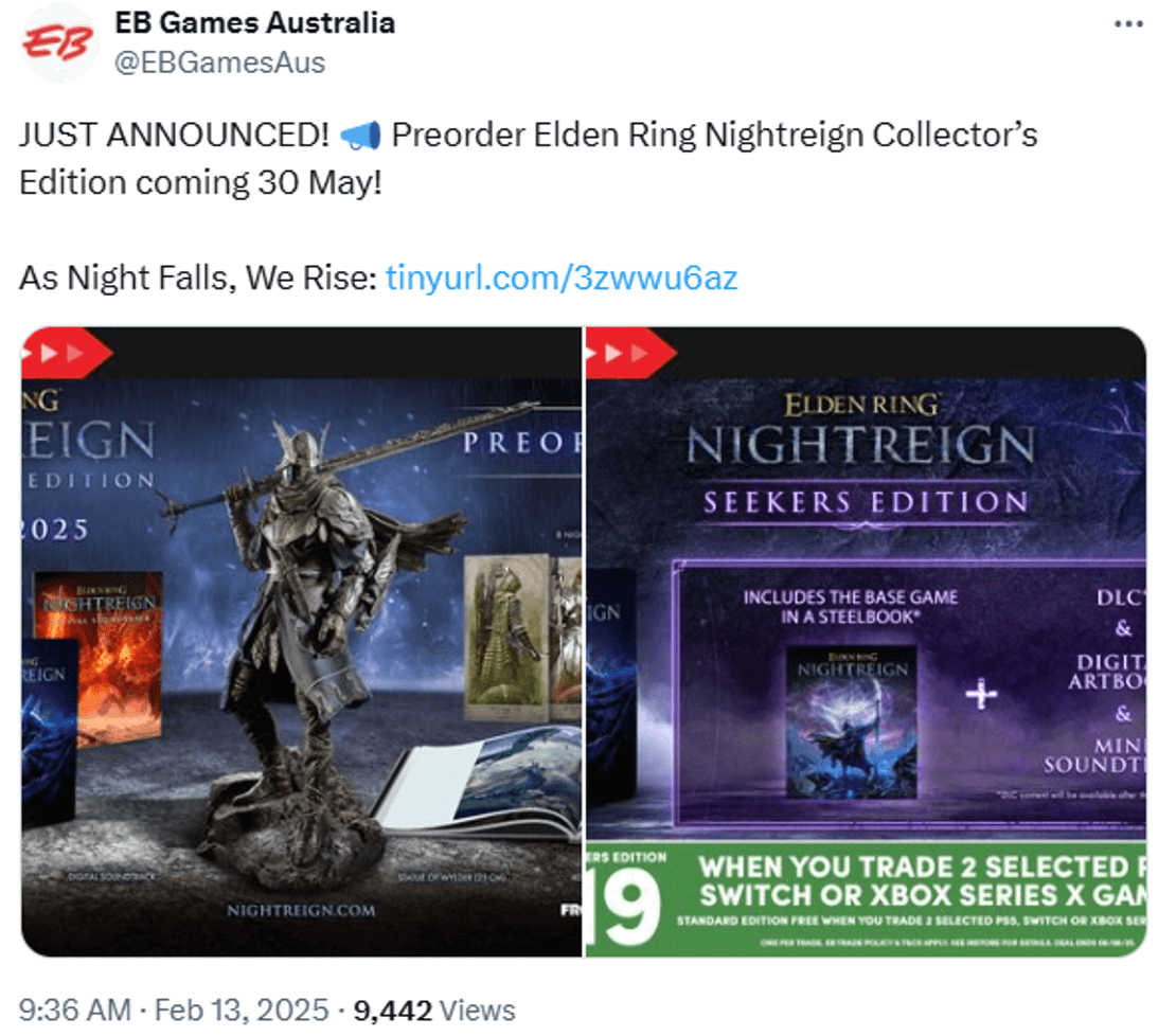 EB Games X post announcing a collector’s edition of Elden Ring Nightreign.